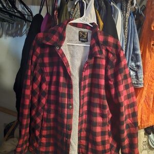 Noble Outfitters Red and Black Plaid Chore Jacket Sherpa Lined